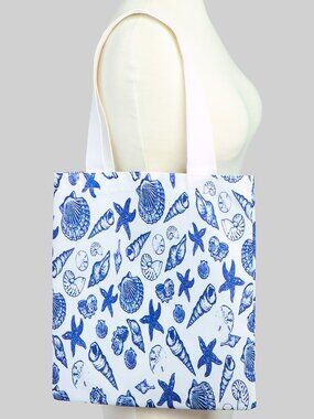 Seashell Print Canvas Tote Bag